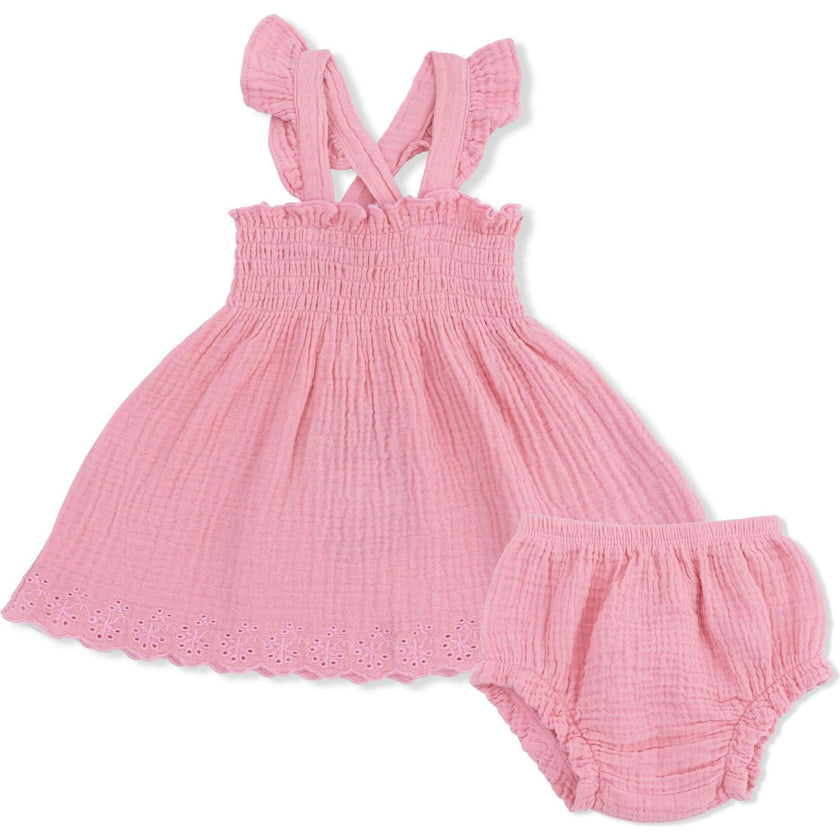 Solid Muslin Poignant Pink - Smocked Top with Bloomer