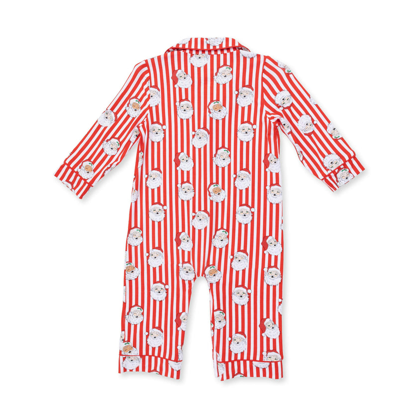 Vintage Santa Stripe - Bamboo - Long Sleeve Coat Style Romper