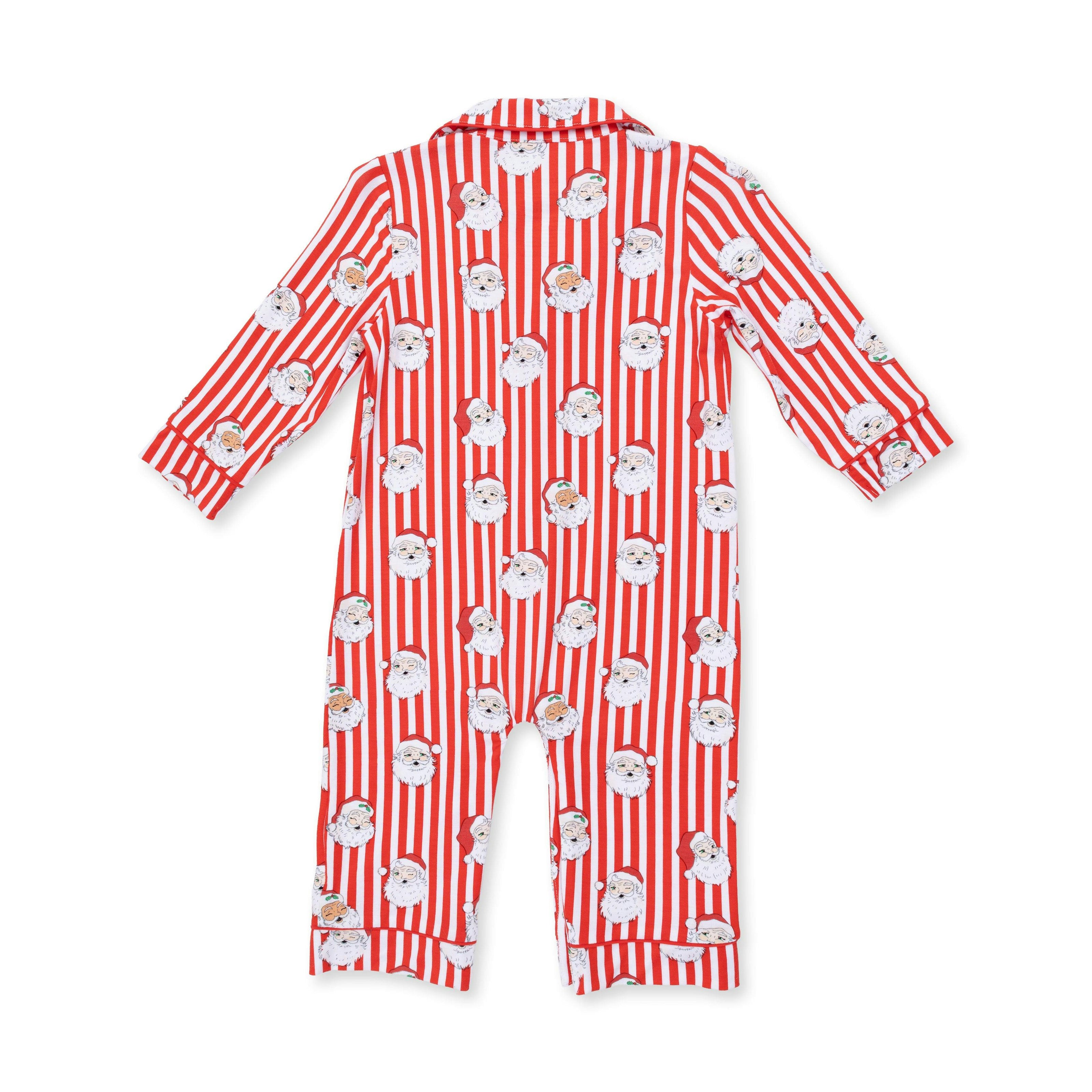Vintage Santa Stripe - Bamboo - Long Sleeve Coat Style Romper