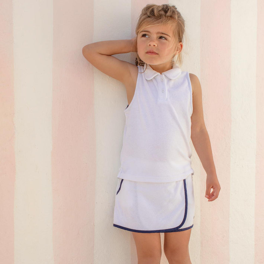 Girls White French Terry Tennis Tank Top And Skort Set