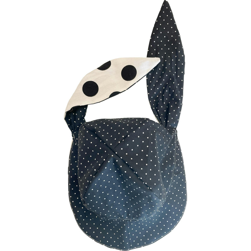 Sun Bonnet, Black Polka Dots On White