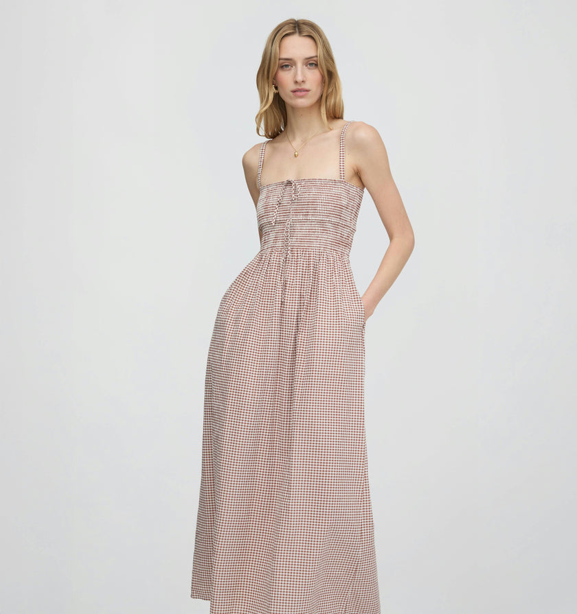 The Larissa Nap Dress - Cognac Gingham