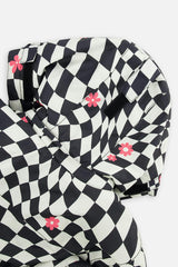 Two Piece Teknik Snowsuit White And Bright Pink Checkered Print