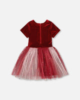 Bi-Material Short Sleeve Party Dress