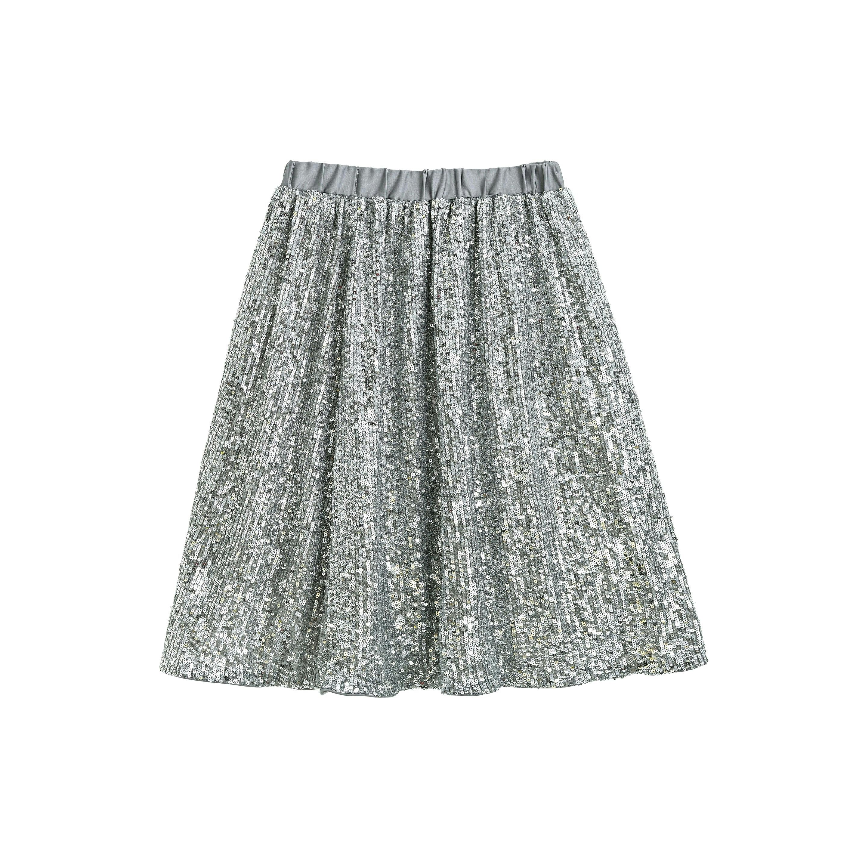 Silver Sequin Bow T-shirt & Skirt Set