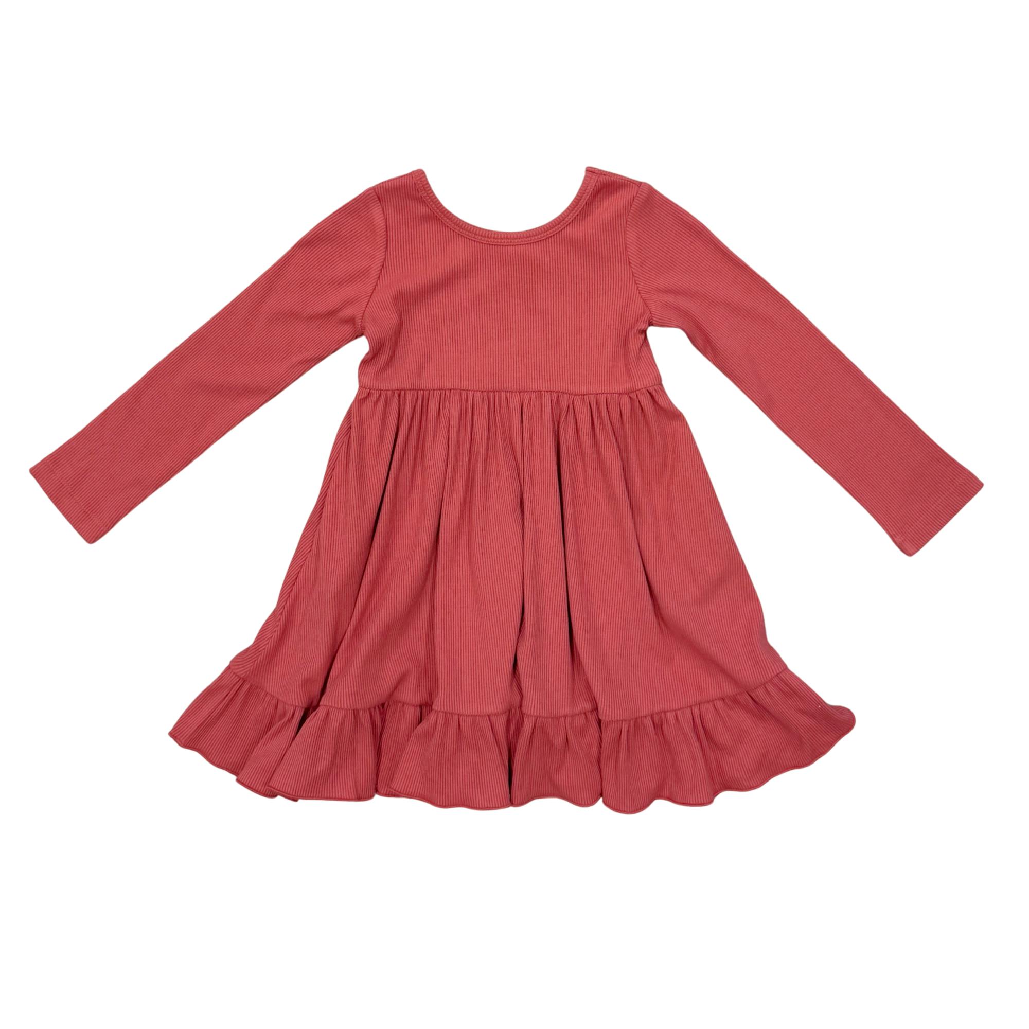Girls Ribbed Ballet Dress in Dusty Cedar