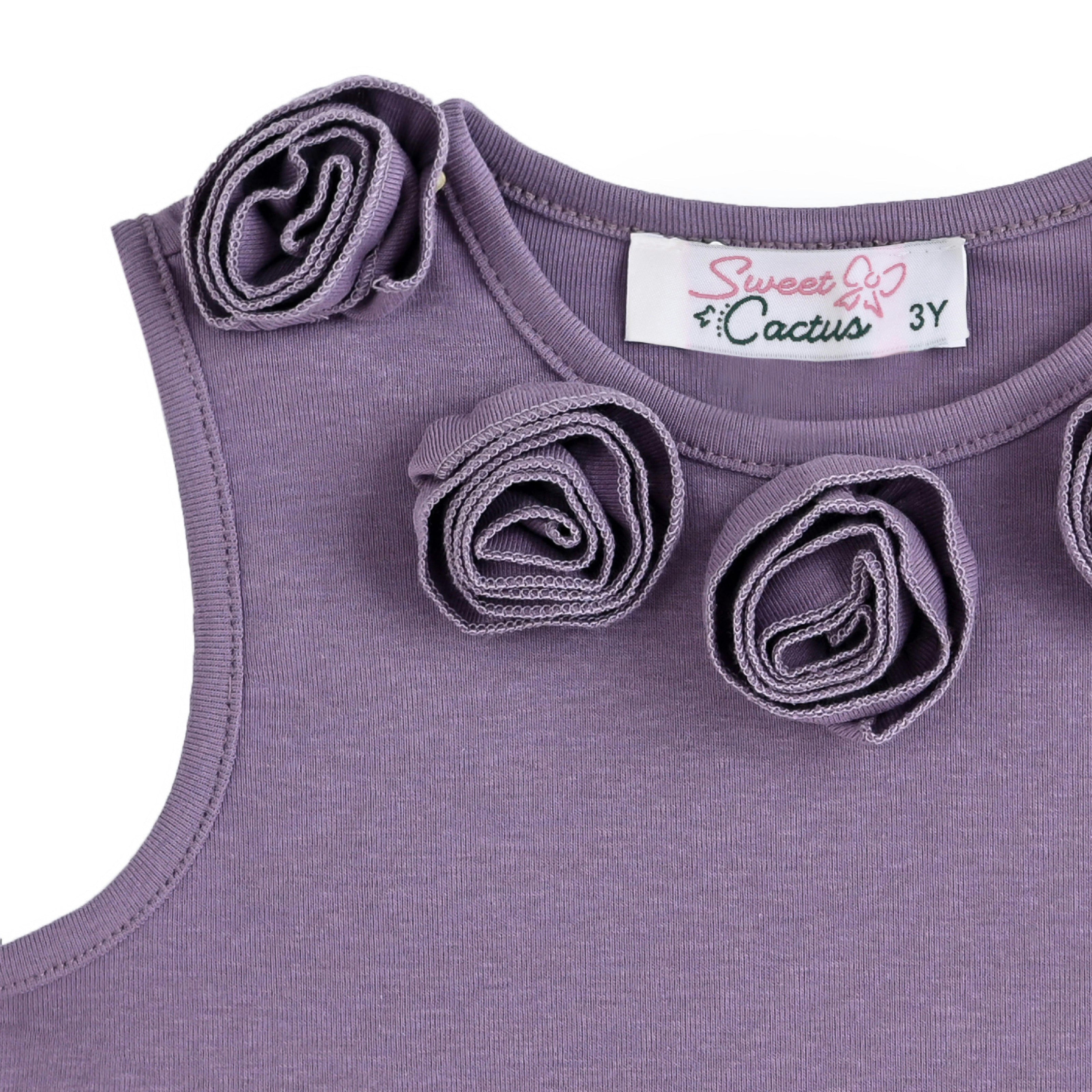 Purple Rosette Top and Lace-Trim Shorts Set