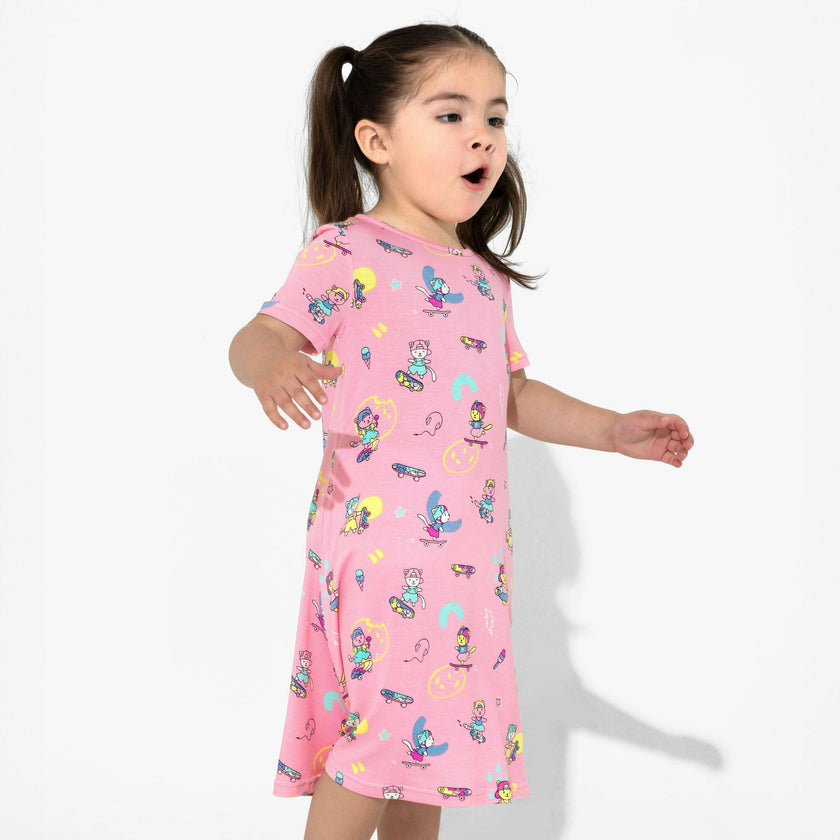 Skater Kitty Bamboo Girls' Long Sleeve Dress