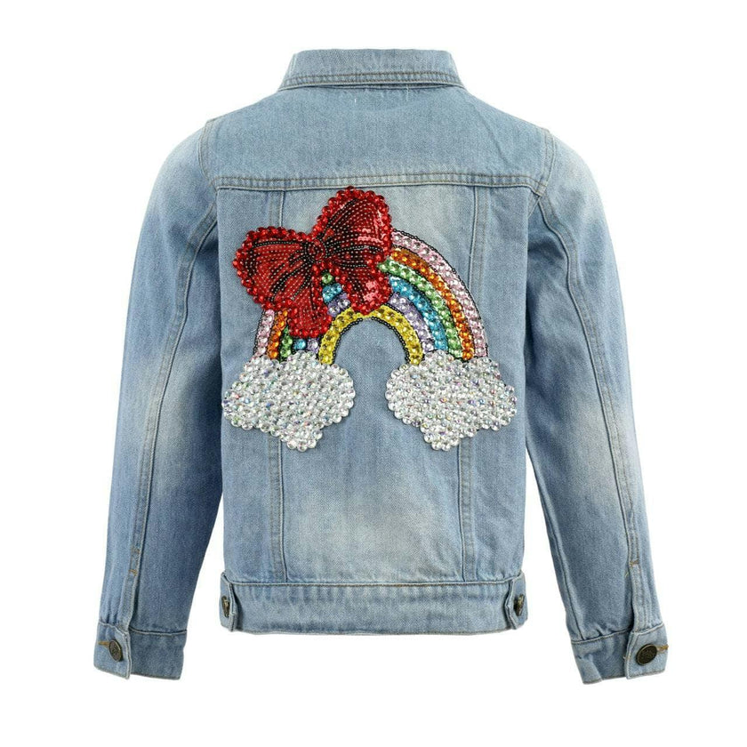 Rainbow Bow Gem Denim Jacket