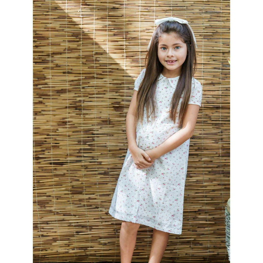 Clipdot Floral Peter Pan Collar Short Puff Sleeve Dress