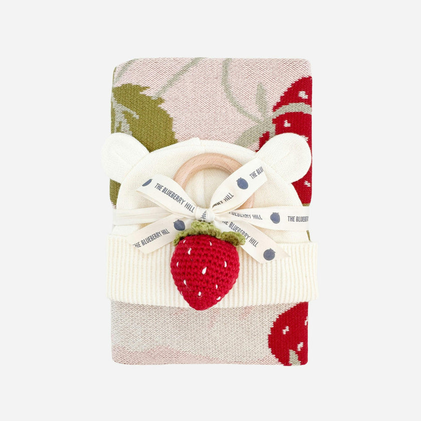 Blanket Hat Teether Gift Set - Strawberry