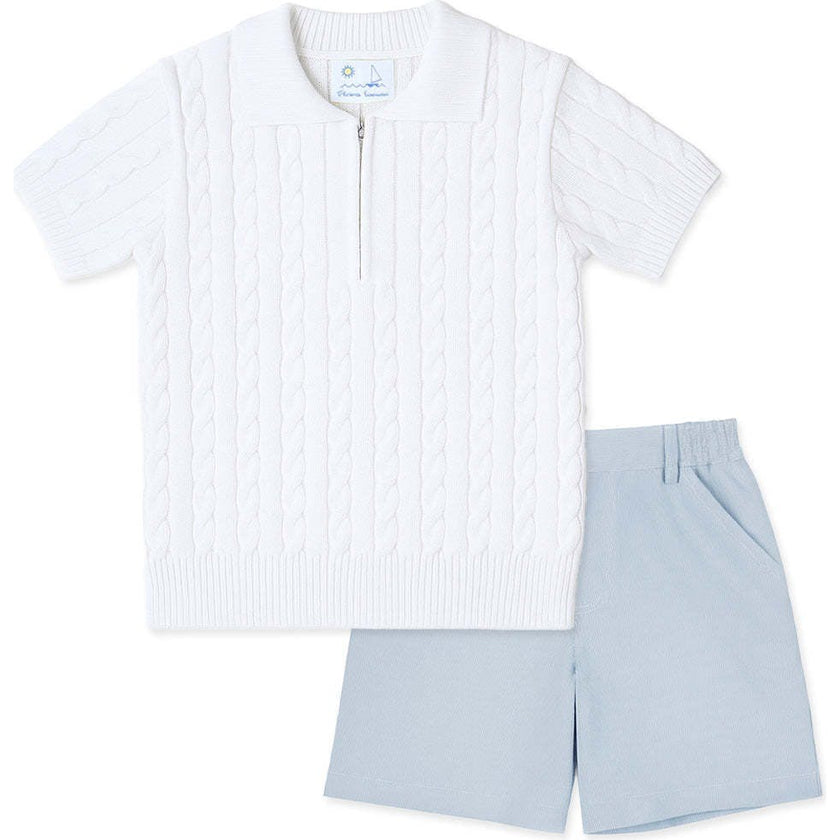 Short Sleeve Polo Cable Sweater