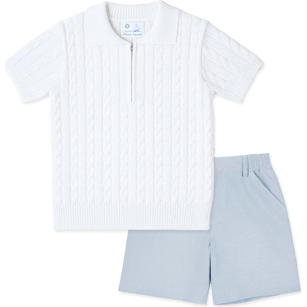 Short Sleeve Polo Cable Sweater