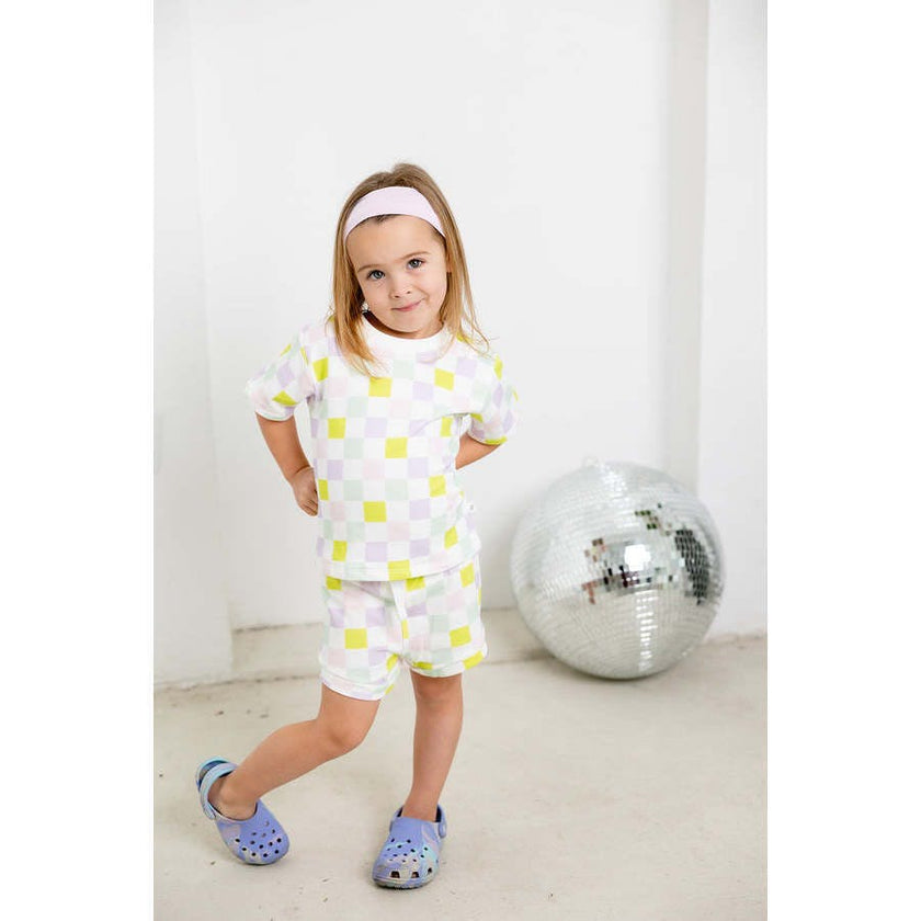 multi-checkered short set