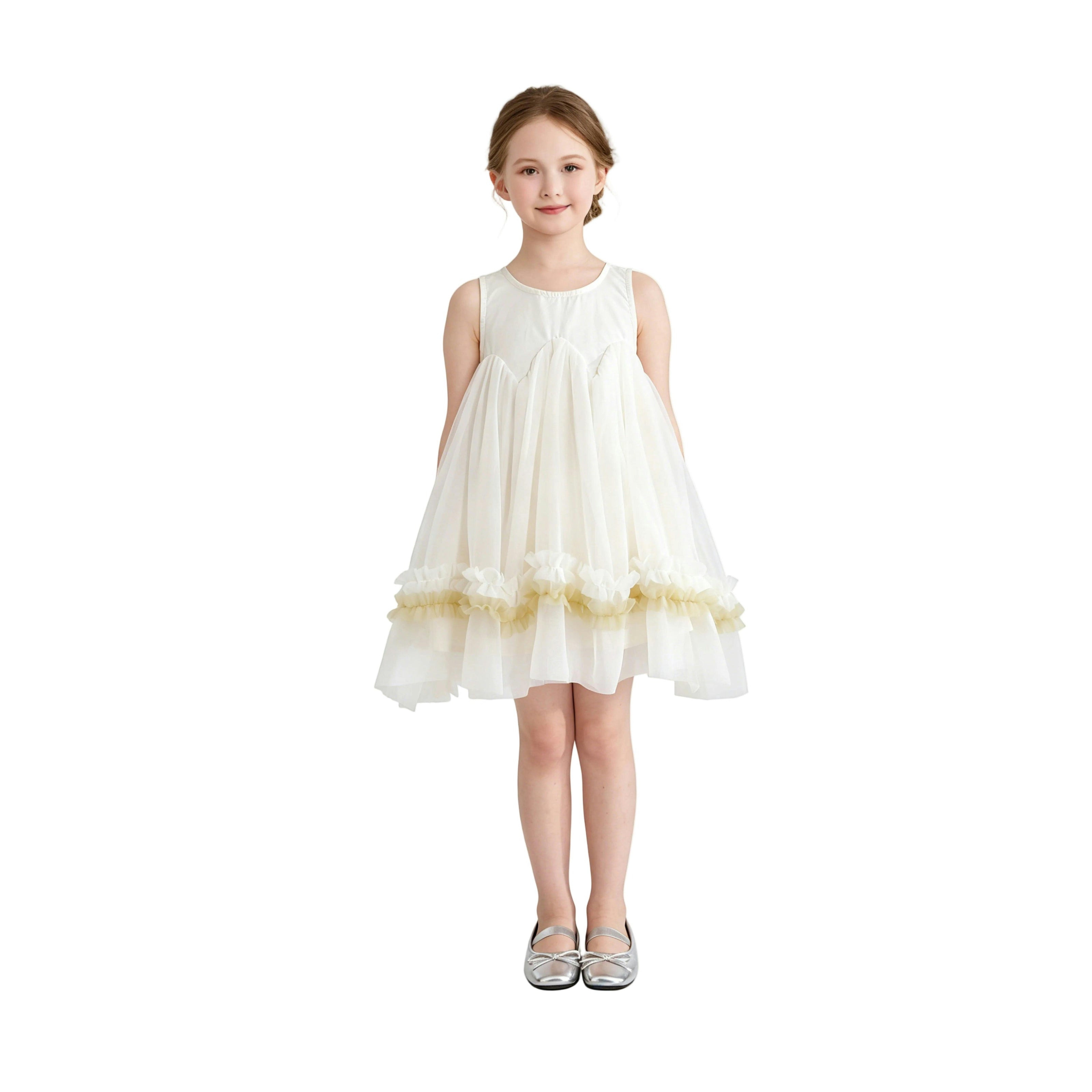 Cream Rosabella Ruffle Tulle Dress