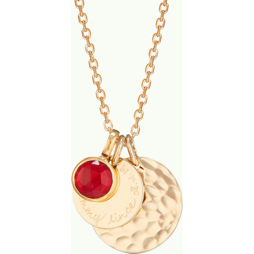 Personalized Hammered Double Disc & Birthstone Necklace
