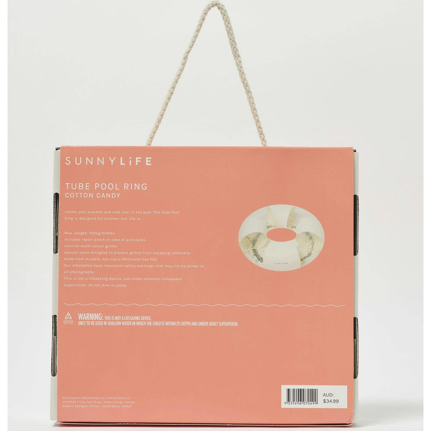 Tube Pool Ring: Glitter Cotton Candy Stripe
