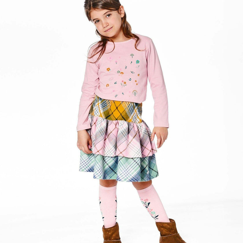 Two-Tiered Flannel Skirt Green Pink and Yellow