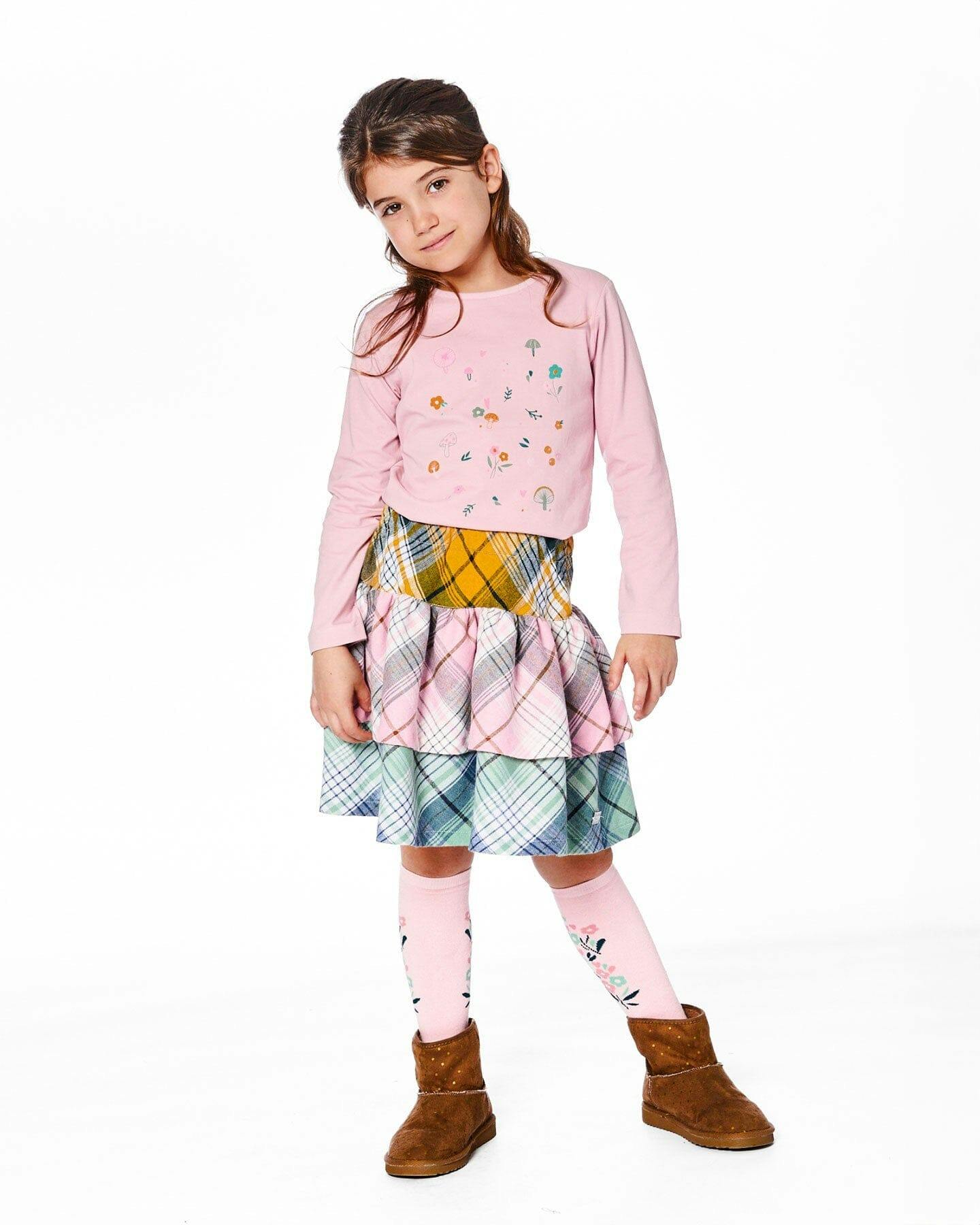 Two-Tiered Flannel Skirt Green Pink and Yellow