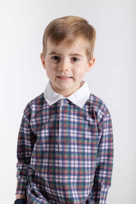Plaid Knit Long Sleeve Polo
