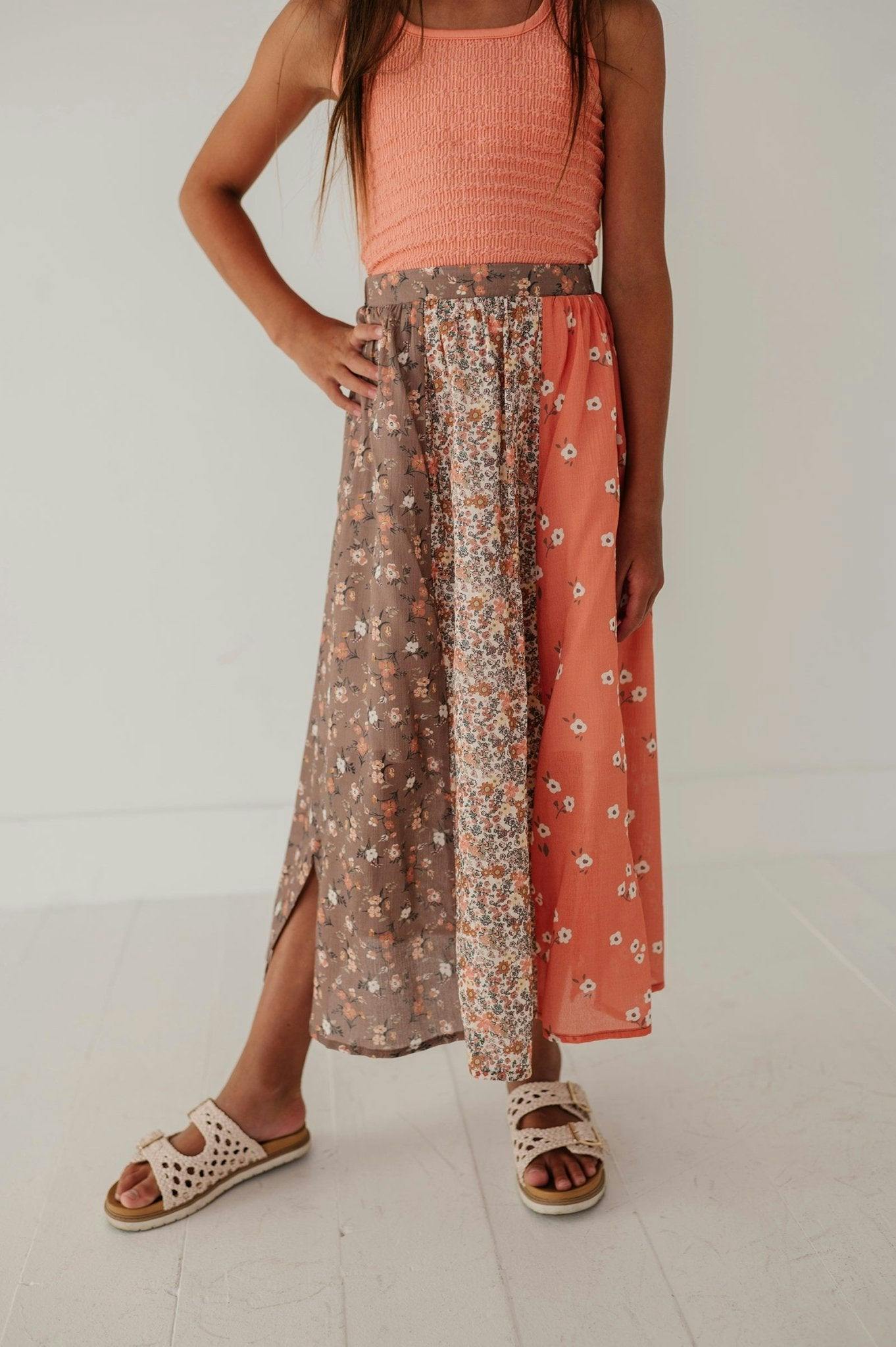 Girls Panel Maxi Skirt in Boho Floral