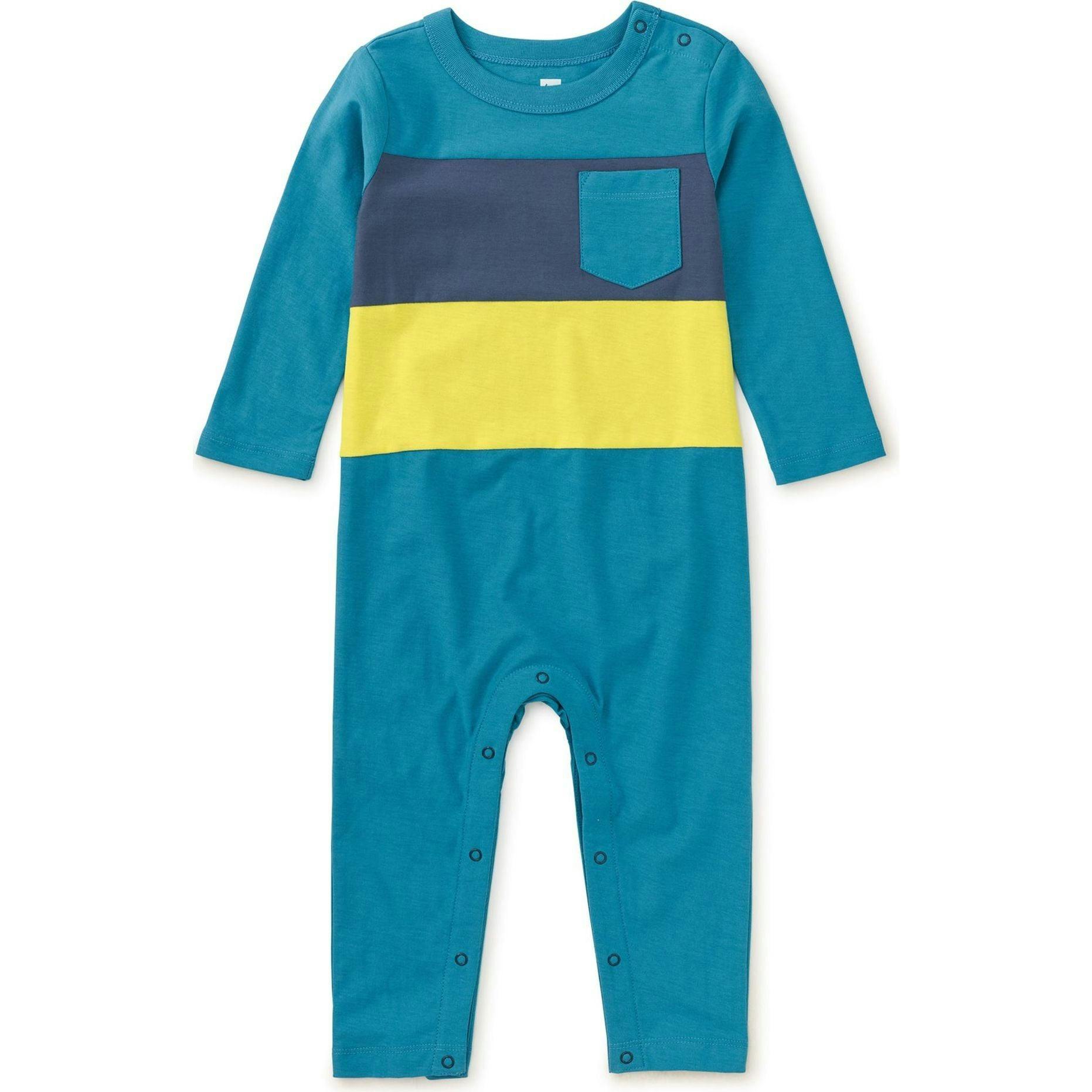 Striped Pocket Baby Romper, Blue