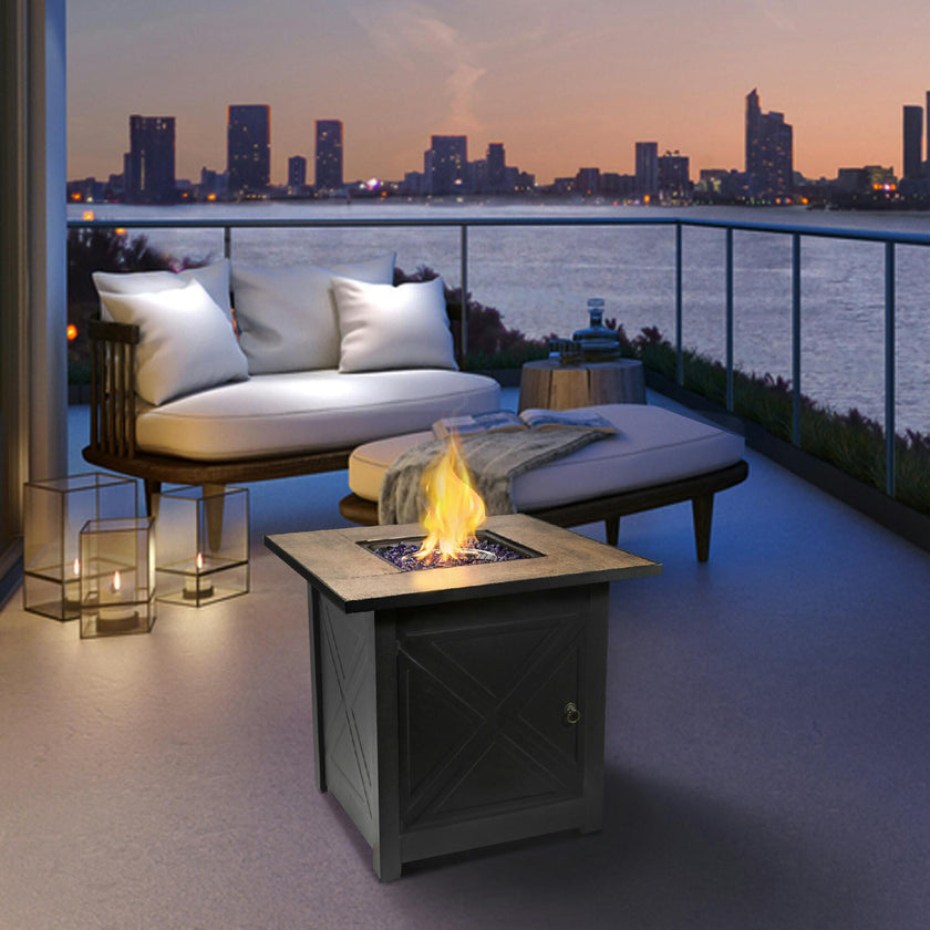 Outdoor Square 30" Propane Ceramic Gas Fire Pit With Steel Base
