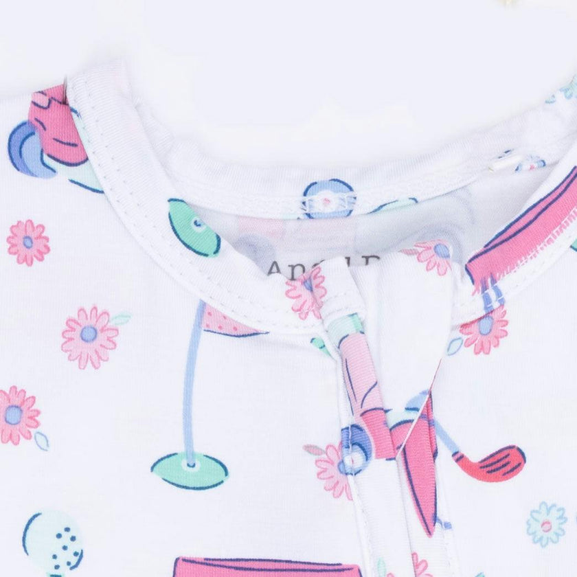 Golf Carts and Flowers - 2 Way Ruffle Back Zipper Footie