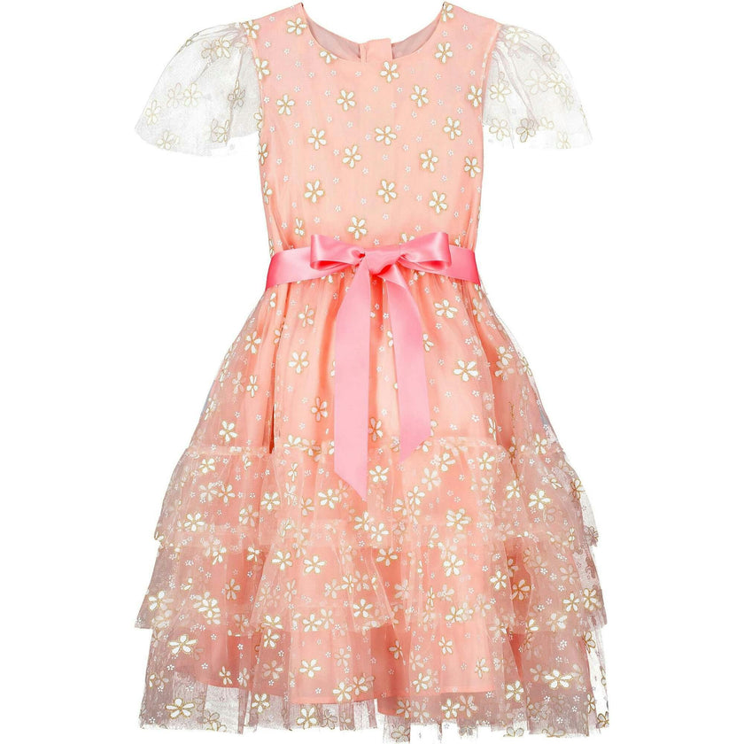 Cinderella Pink & Gold Blossom Tulle Girls Party Dress