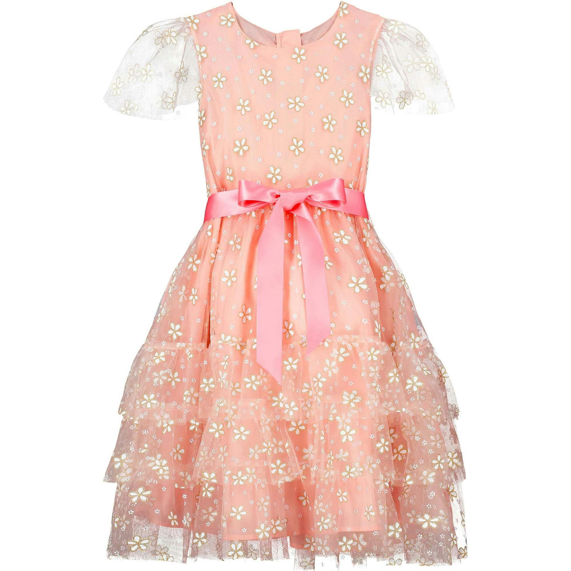 Cinderella Pink & Gold Blossom Tulle Girls Party Dress
