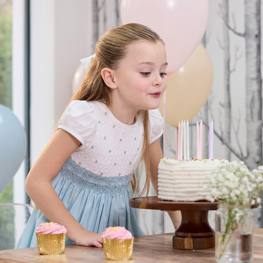 Rose Hand Smocked Dress in Sea Blue