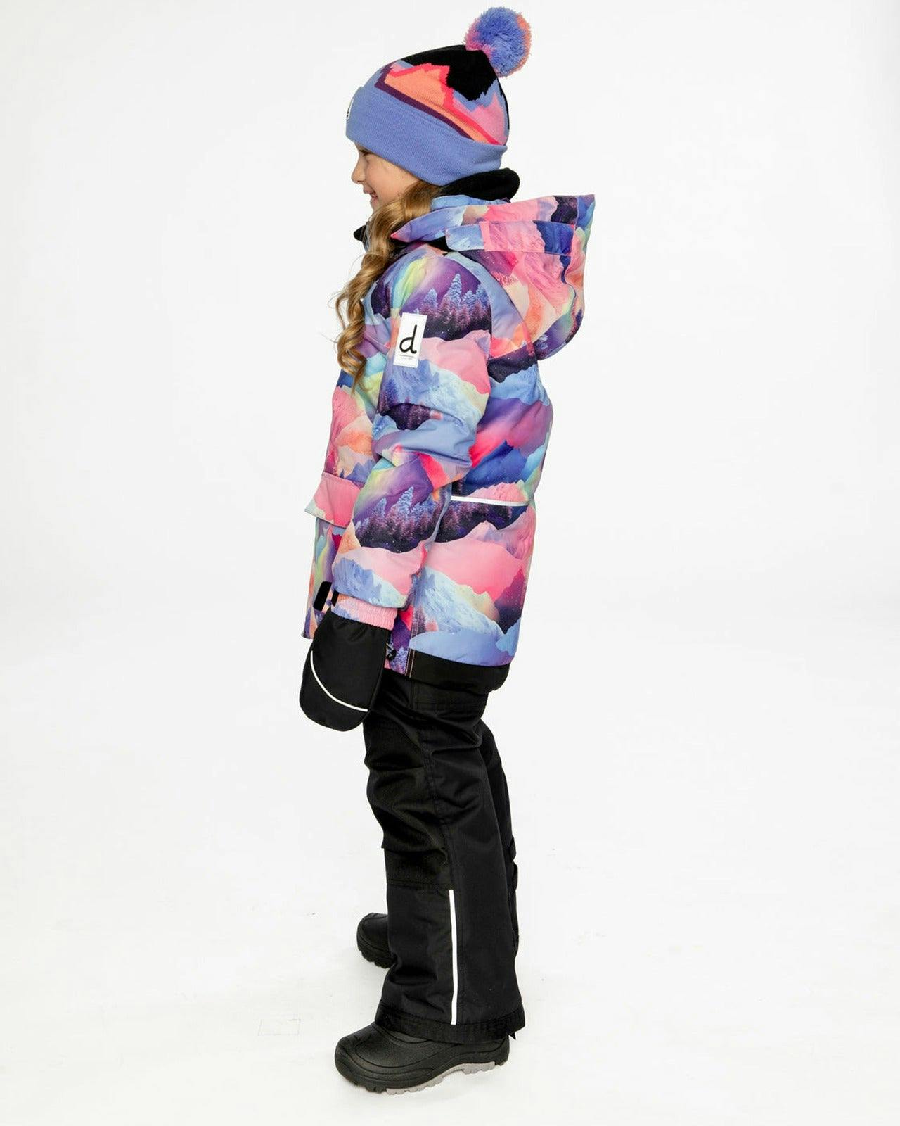 Two Piece Play Snowsuit Pink Mountain Print With Black Pants