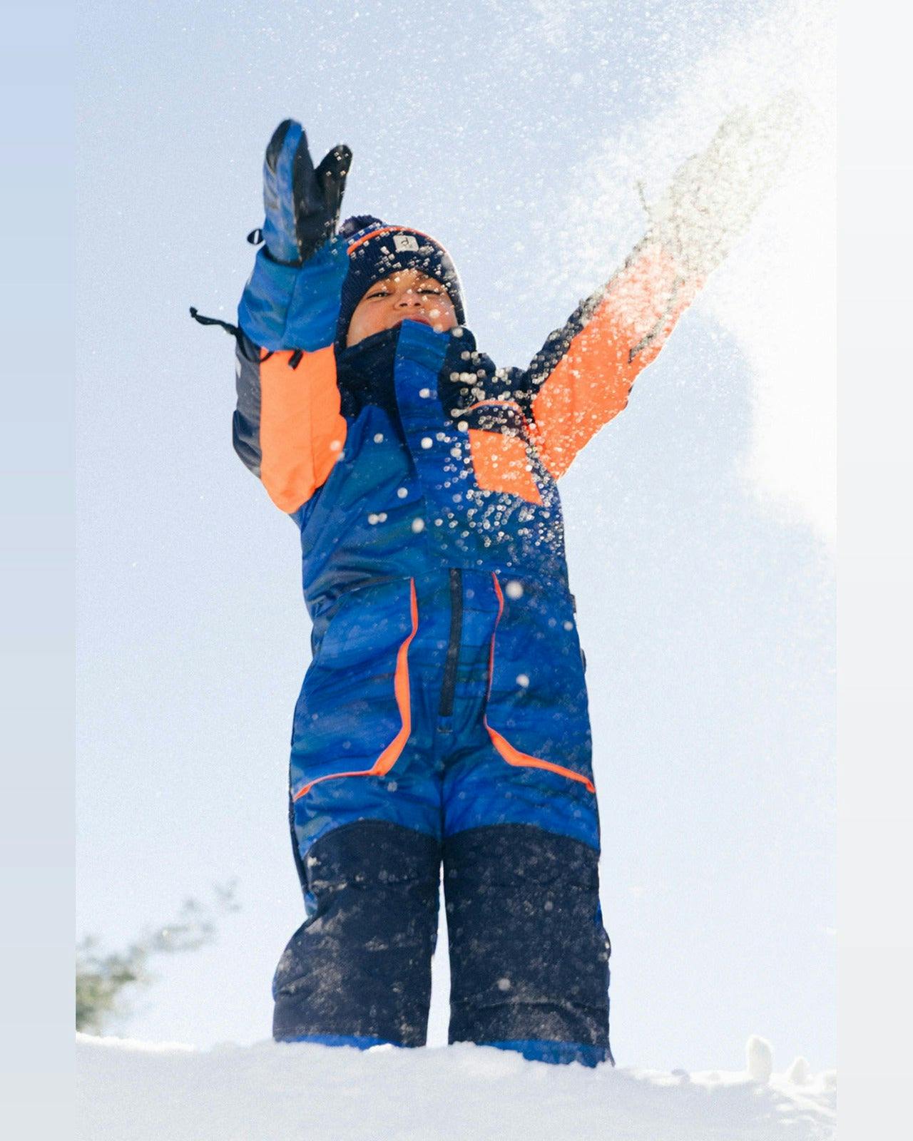 Kids One Piece Play Snowsuit Blue With Black Stripes