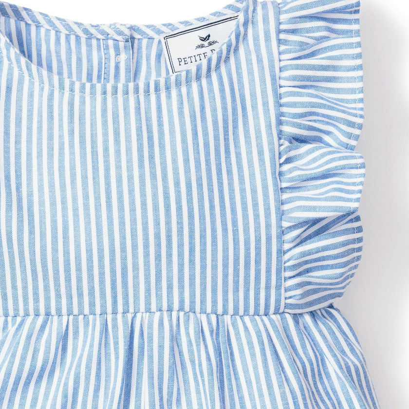Baby's Twill Ruffled Romper in French Blue Stripes