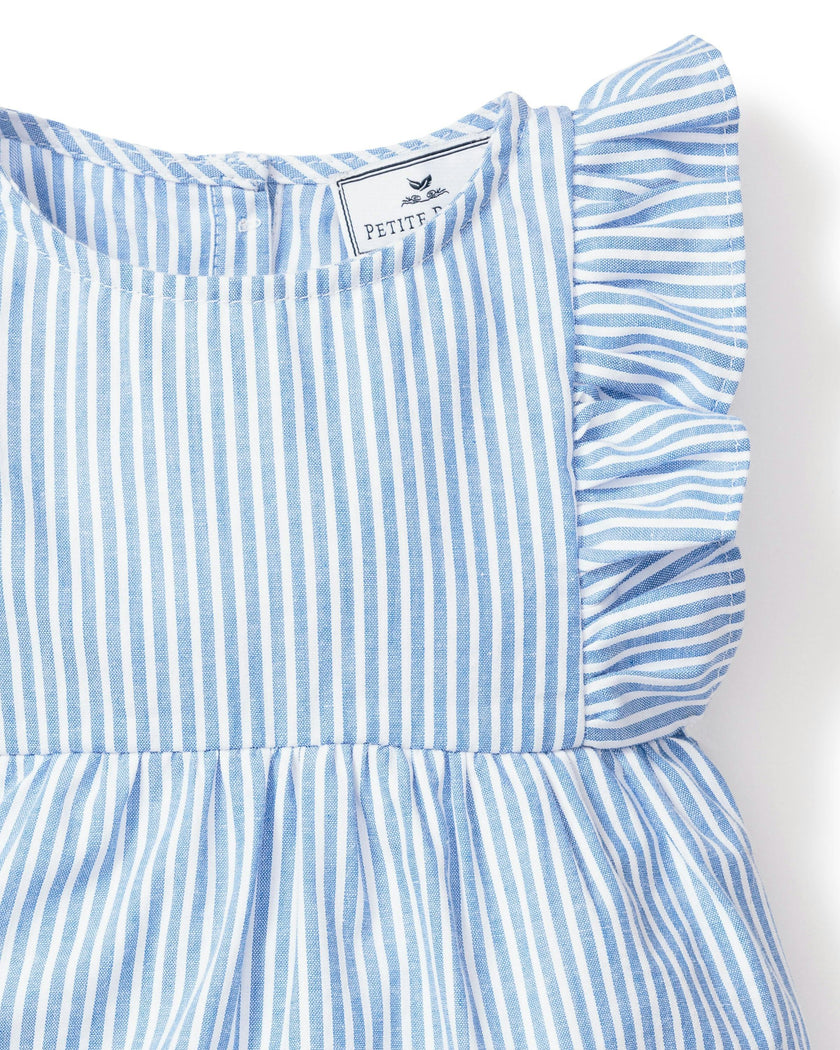 Baby's Twill Ruffled Romper in French Blue Stripes