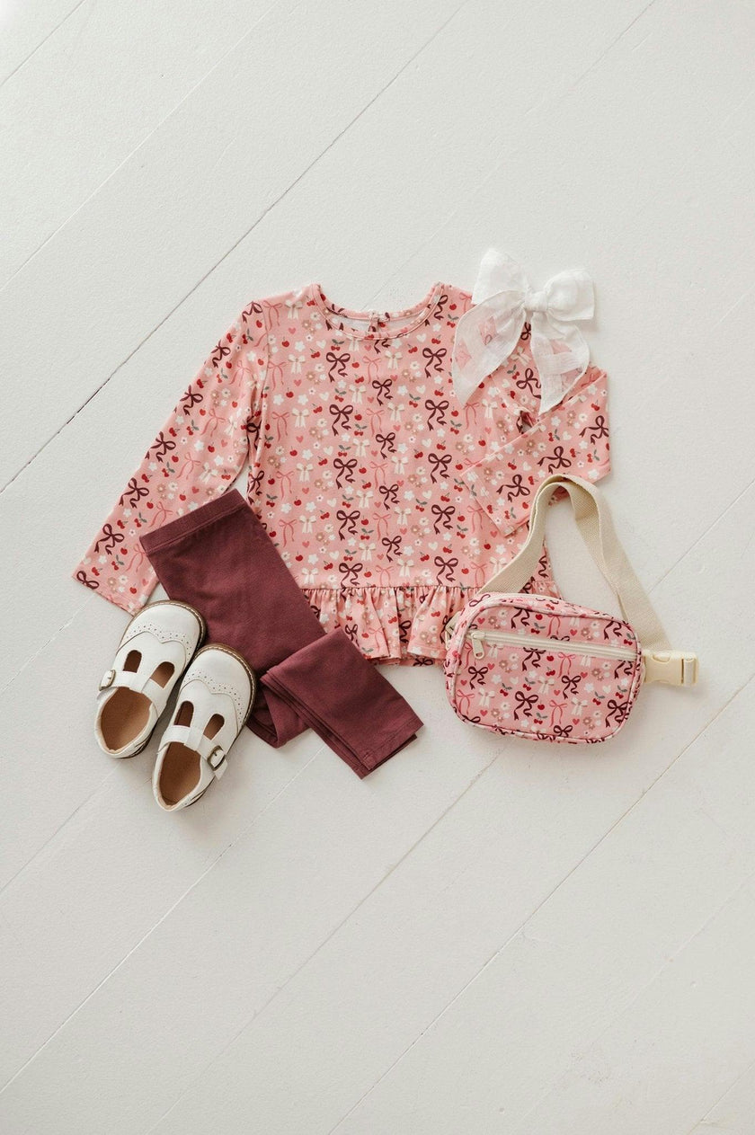 Girls Long Sleeve Peplum Set in Cherry Hearts