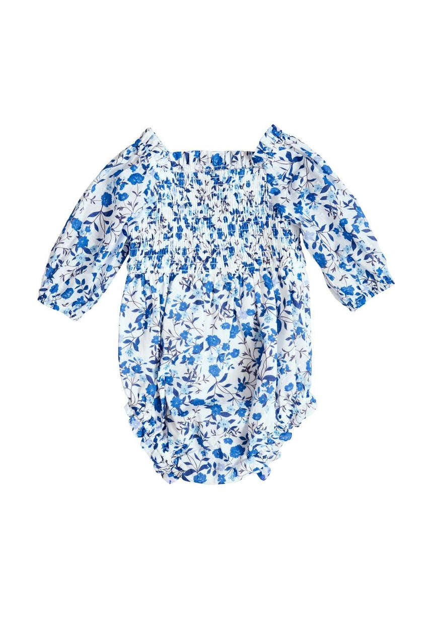 Baby Madeline Romper in Ditsy Cobalt Floral
