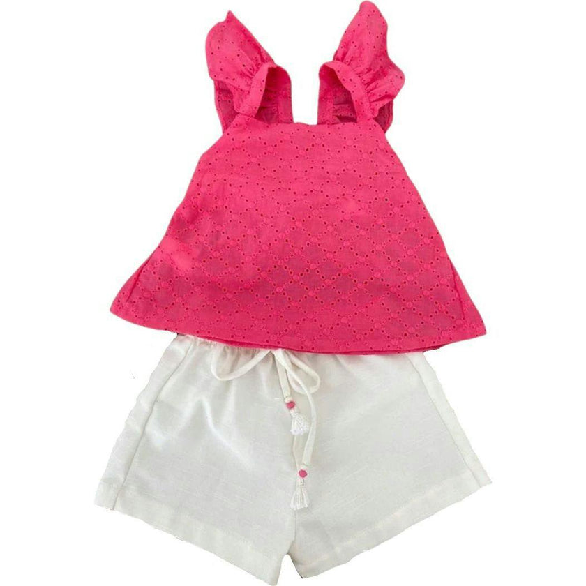 Fuchsia Eyelet Short Set