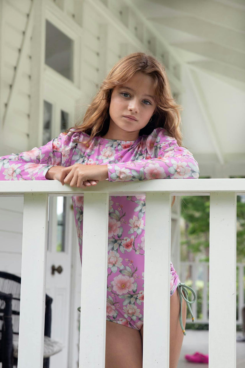 Long Sleeve One Piece Swimsuit with Side Ties