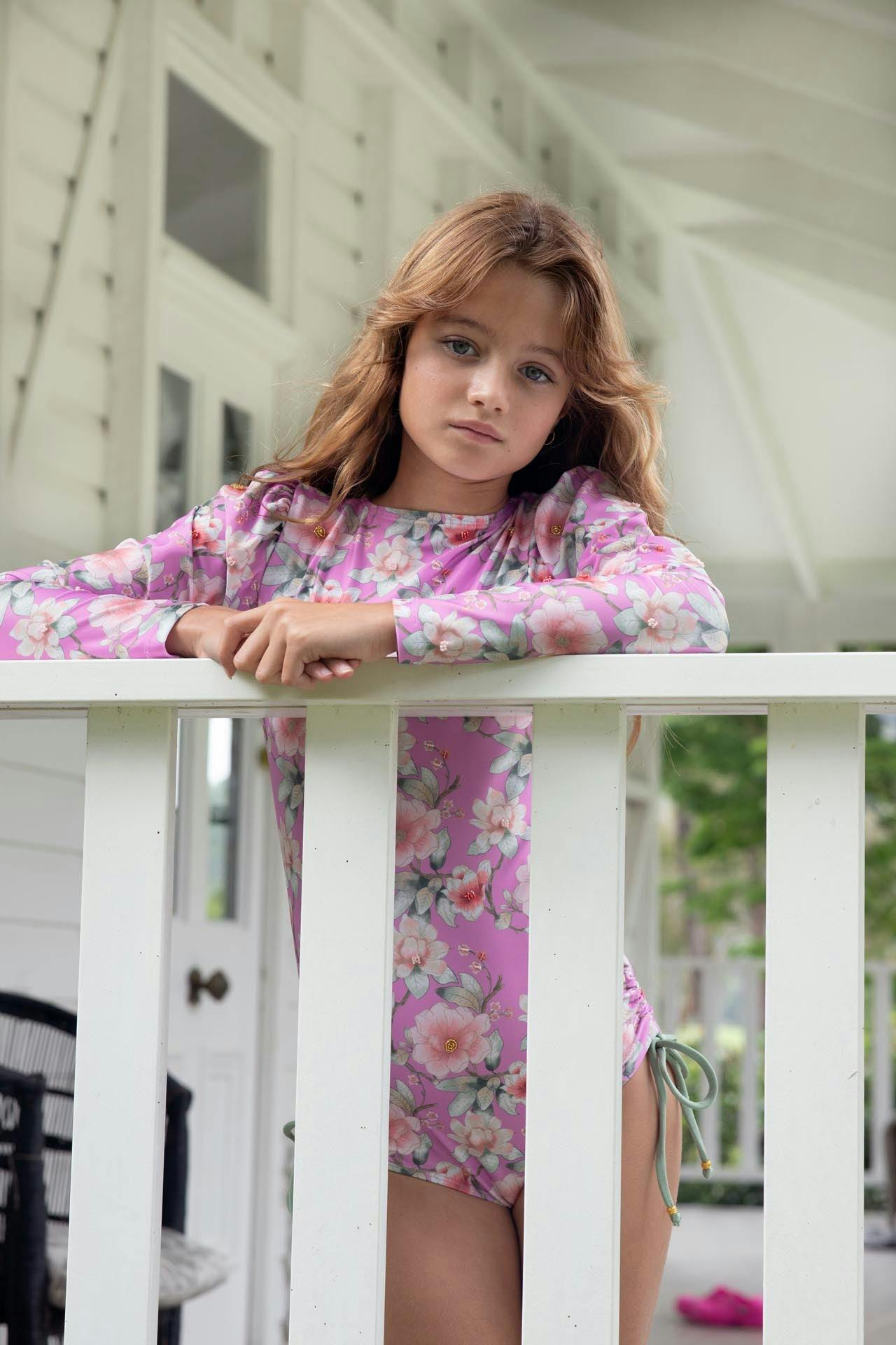 Long Sleeve One Piece Swimsuit with Side Ties