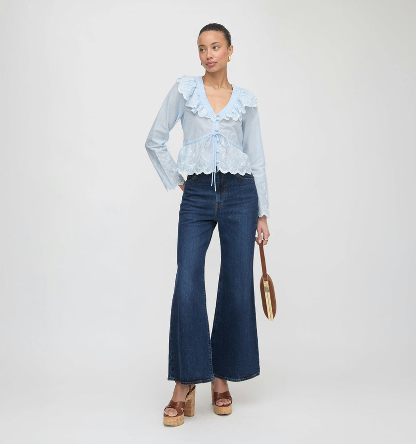 The Zoya Top - Powder Blue with White Embroidery
