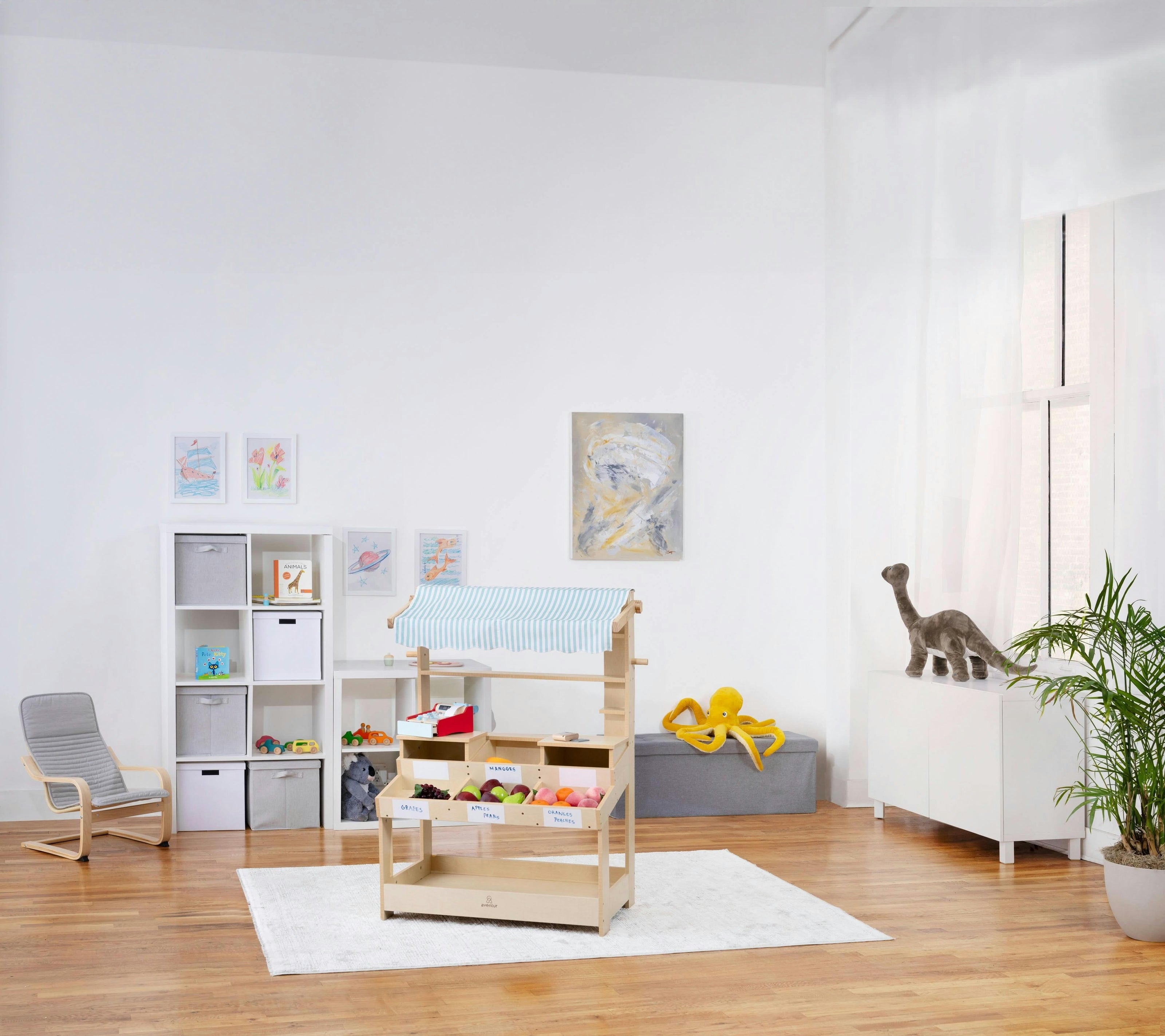 Cypress Wooden Market Stand – Pretend Play Shop for Kids with Storage