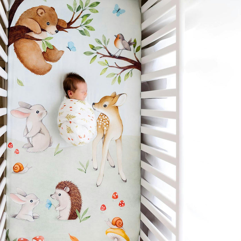 Crib Sheet & Swaddle Baby Gift Set - Enchanted Forest