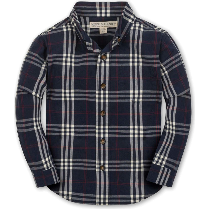 Organic Stretch Poplin Long Sleeve Button Down Shirt, Blue
