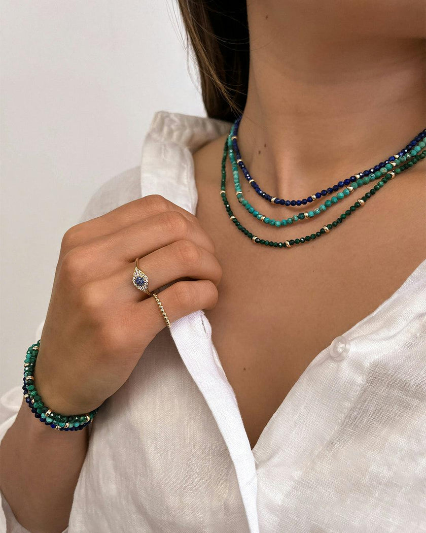 14K Gold Turquoise Segment Bead Necklace