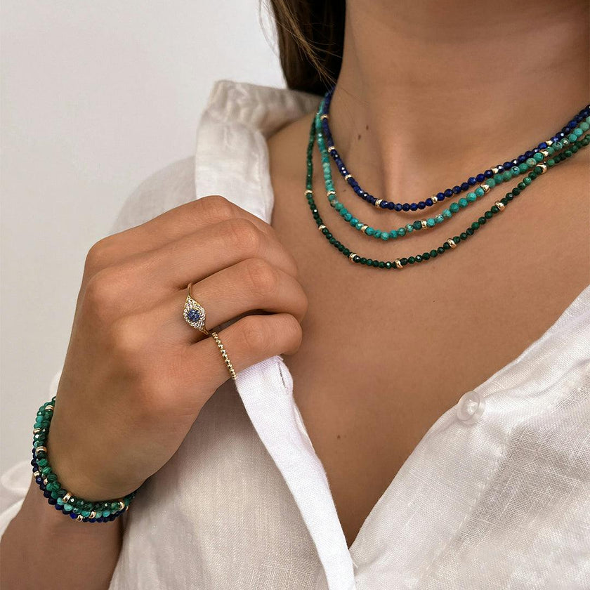 14K Gold Malachite Segment Bead Bracelet