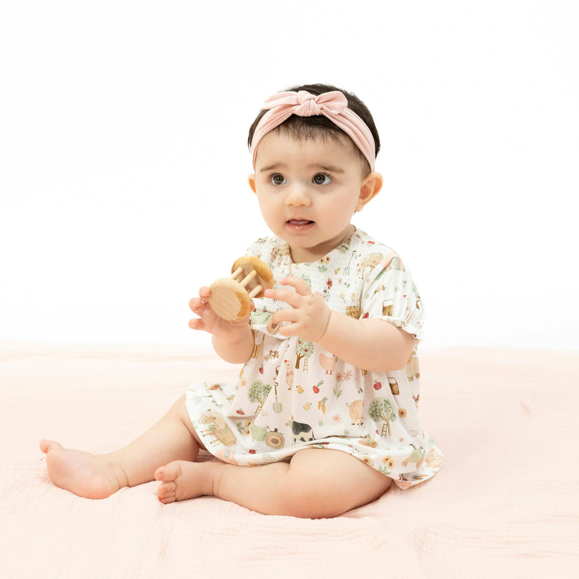 Cute Farm Animals Pink - Smocked Ruffle Bubble with Skirt