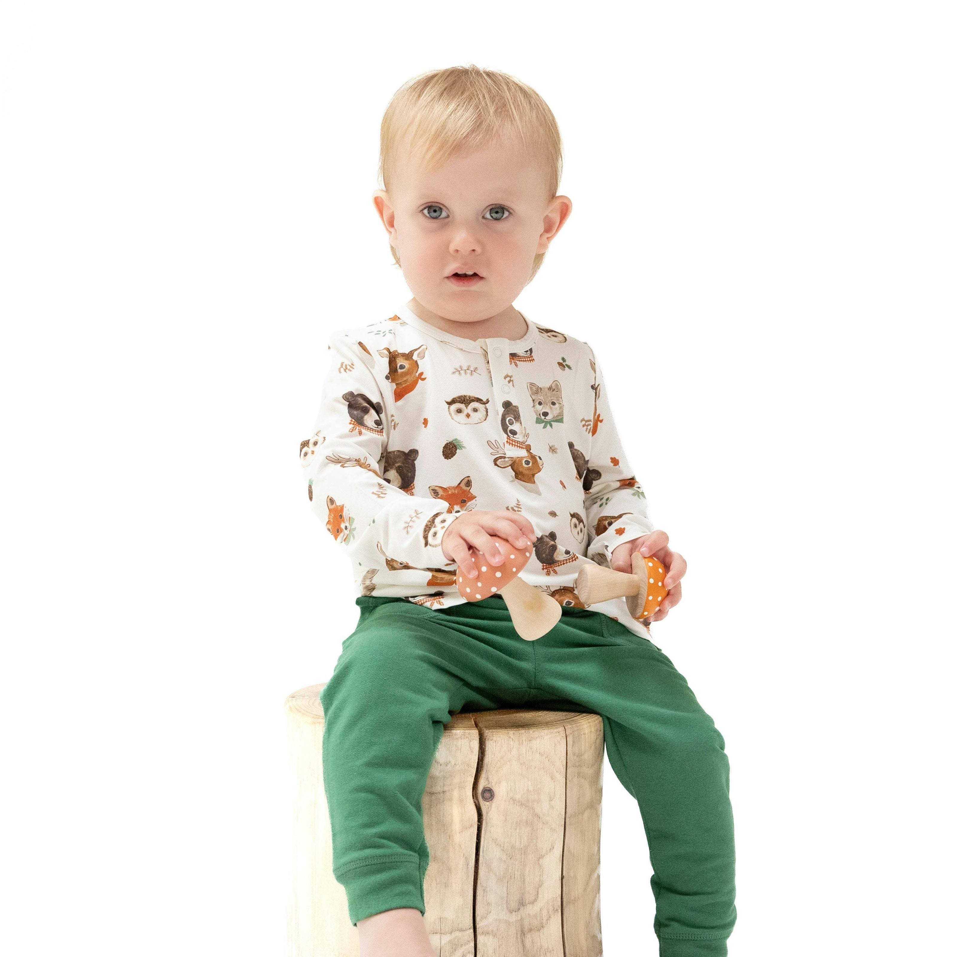 Woodland Animal Faces - Long Sleeve Henley