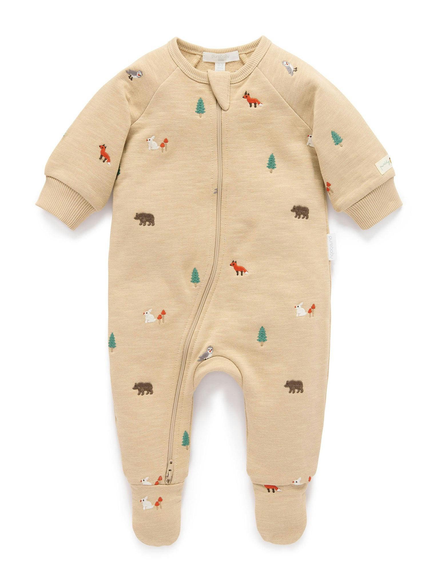 Embroidered Fleece Growsuit Woodland Broderie
