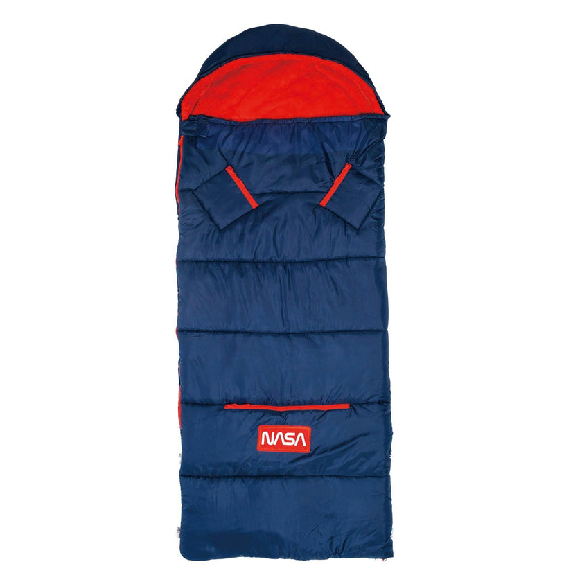 Sleep-N-Pack™ – Big Kid Size | NASA Official Logo & Patches | 2-in-1 Backpack & Sleeping Bag with Cozy Fleece Liner - NAVY